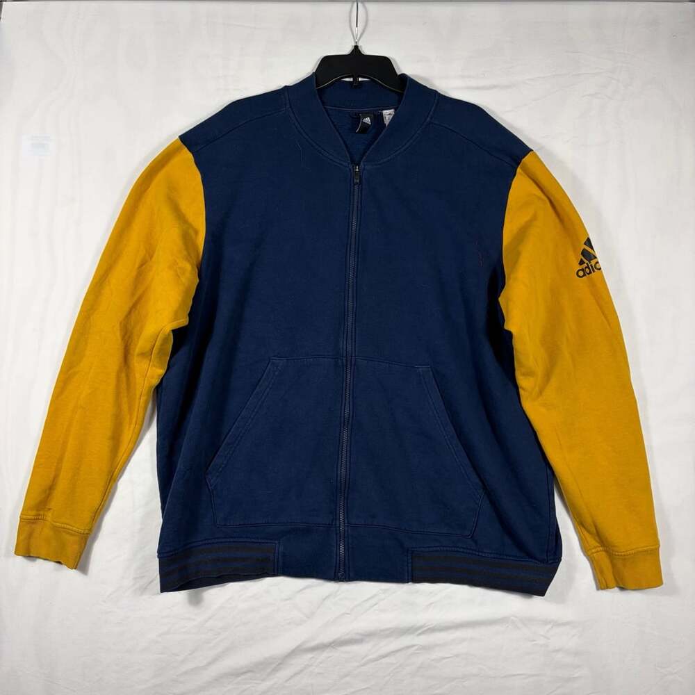 Adidas Full Zip Bomber Jacket Size 2XL Navy Blue Gold Athletic